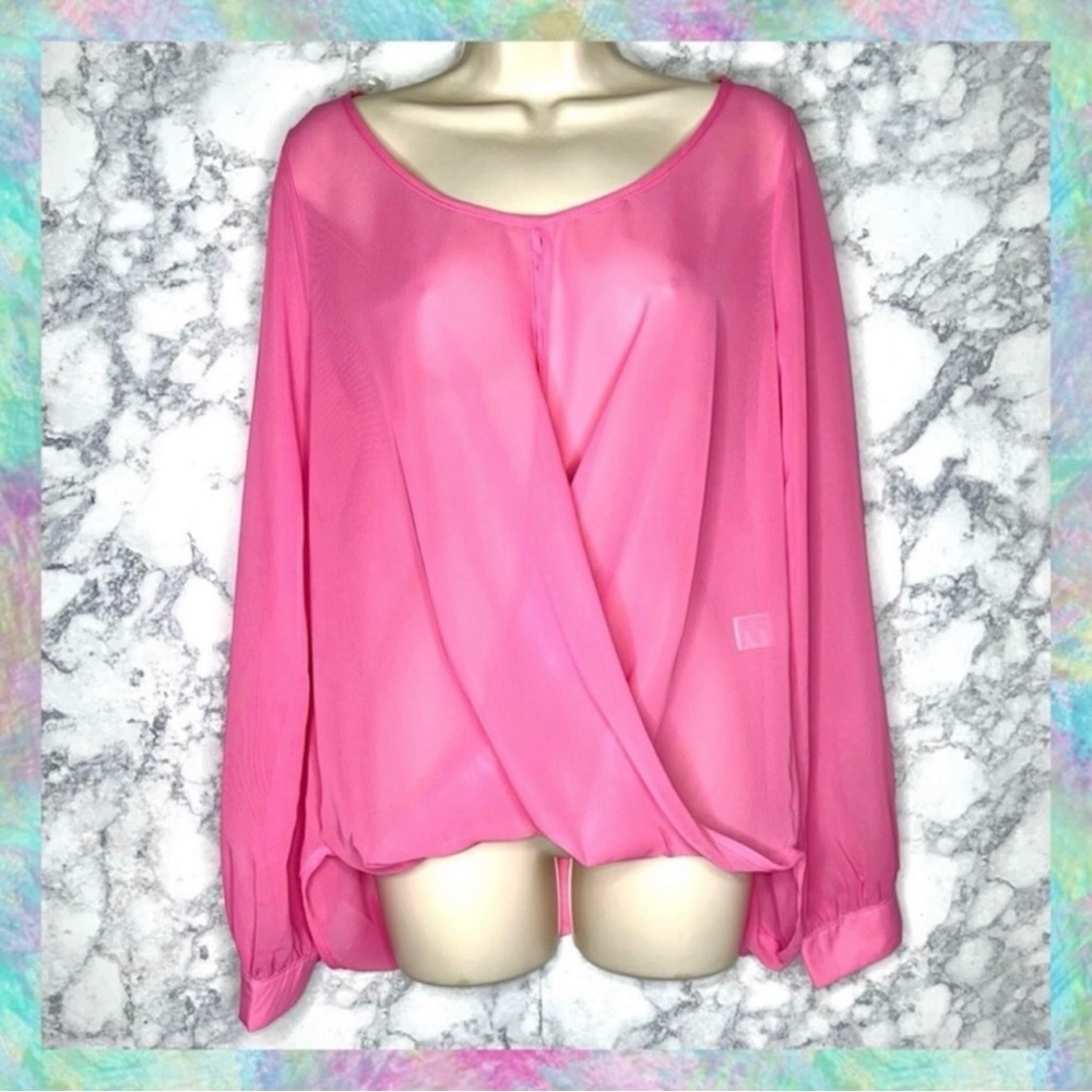 Cremieux Pink Sheer Y2K Blouse Womens M Open Back Crossover Drape Top